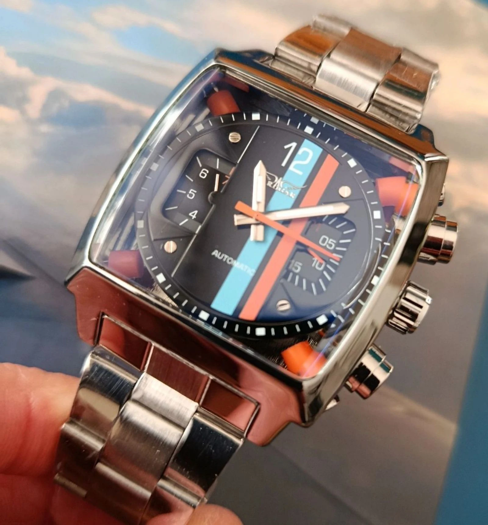 Montre homme , sport, automatique, gulf le mans racing, 40mm, acier inoxydable. Montre neuve